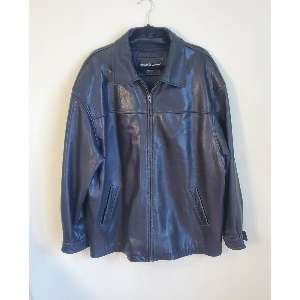 Vintage Maximo‎ Luciano Milan Italy Men's Black Leather Zip Up 2 Pockets XL